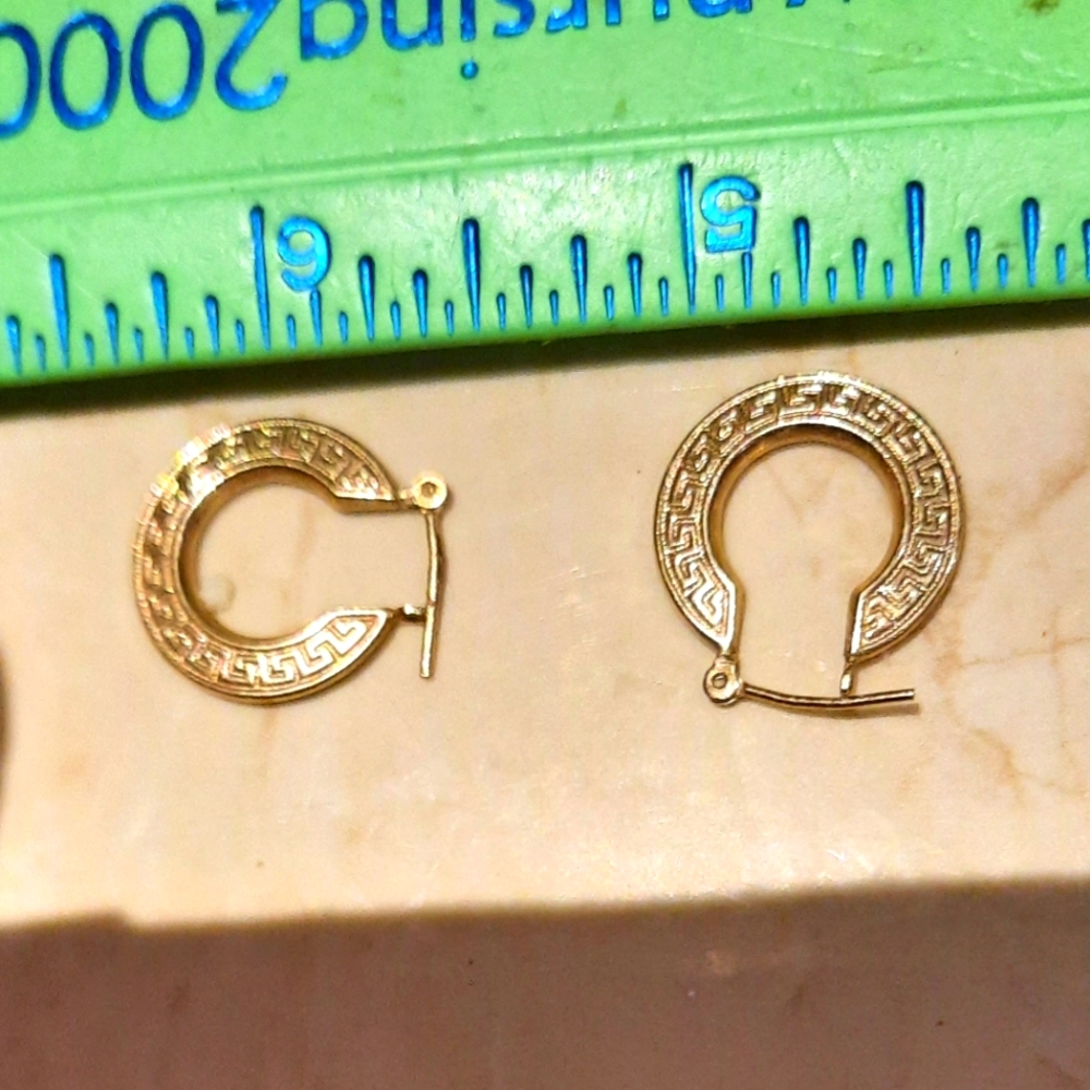 GENUINE AUTHENTIC SOLID 14K YELLOW GOLD GREEK KEY 🔑 HOOPS EARRINGS HOOPS💛